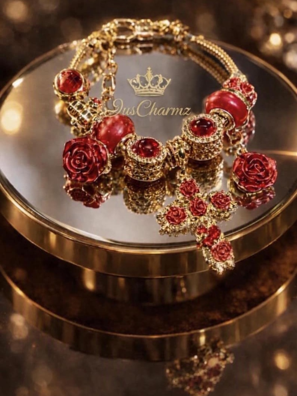 Red Rose & Gold Cross Charm Bracelet